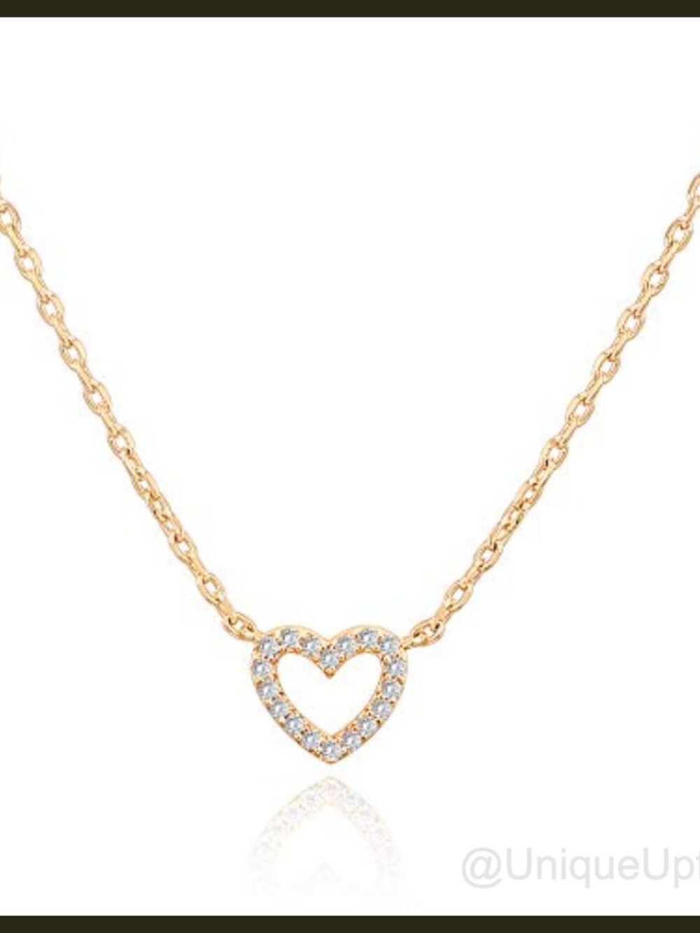 14K Gold Plated Heart Pendant Necklace Cubic Zirconia 18in Adjustable